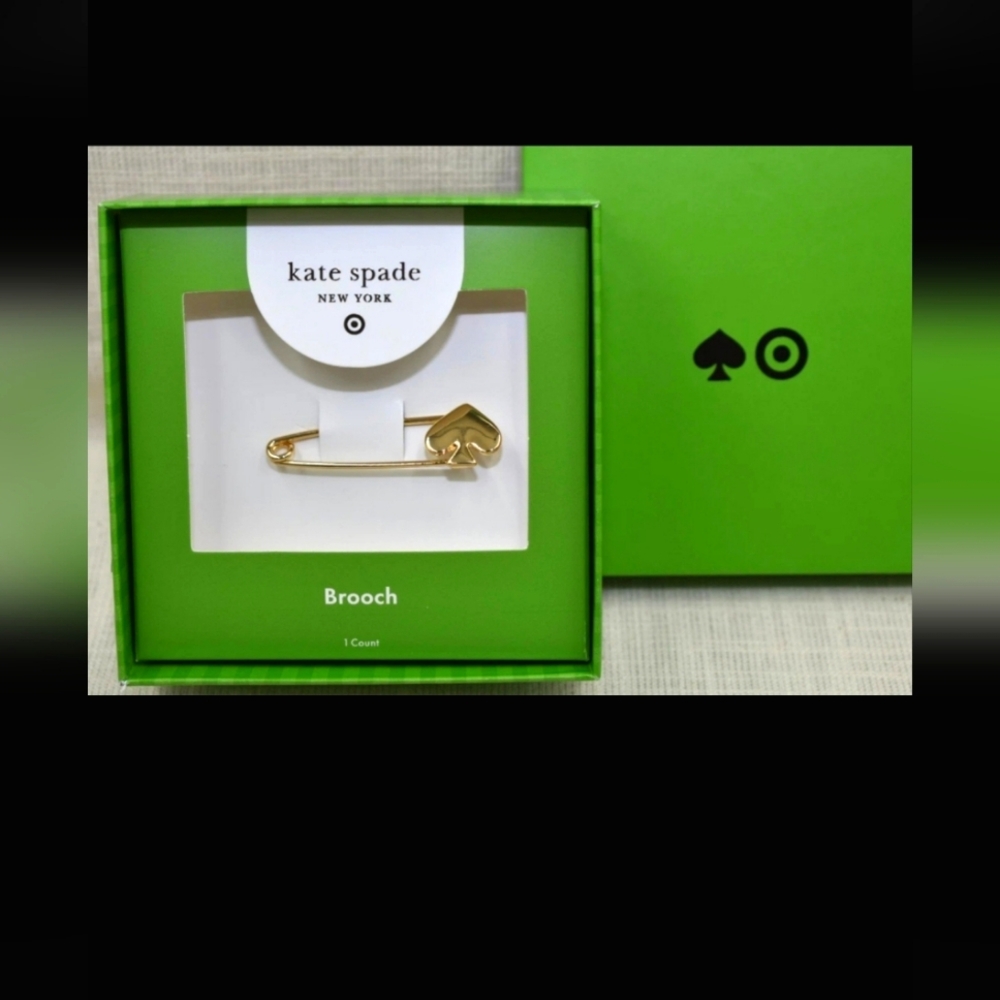 Kate Spade New York x Target Spade Safety Pin Brooch, Goldtone, New In Box